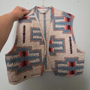 Blue Quilted Vest - Western/Aztec Pattern